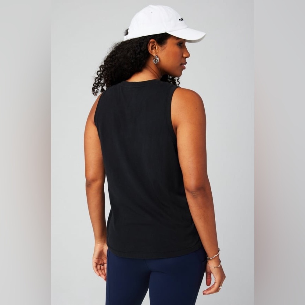 Fabletics Black Cotton Activewear Tank Muscle Top Classic Crew Neck Workout - Picture 2 of 6